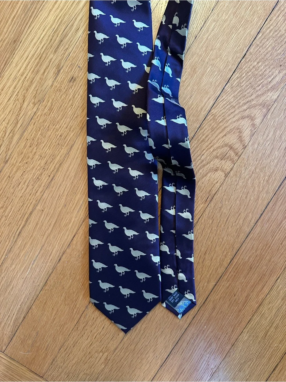 Purple Silk Tie with Cream Gamebird Print British Preppy Old money Classic
